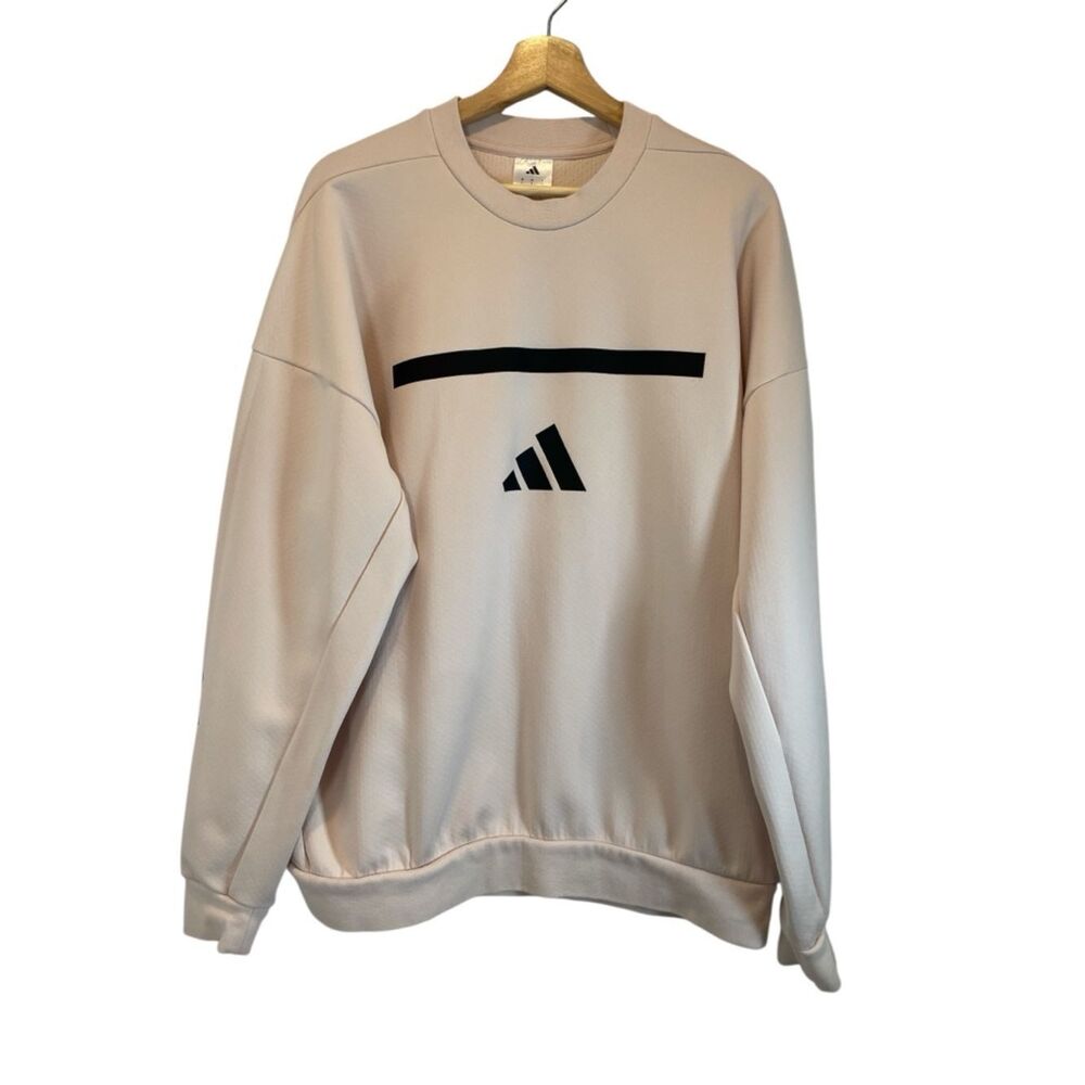 adidas Men’s Crewneck Sweatshirt in Light Beige with Black Logo size L